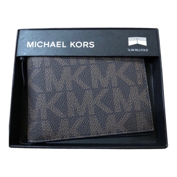 Michael Kors brown monogram bifold men’s jet set wallet new in box - Picture 2 of 13